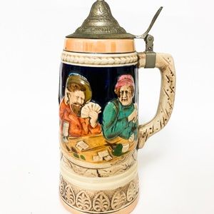 Vintage German Style Beer Stein with Lid Porcelain